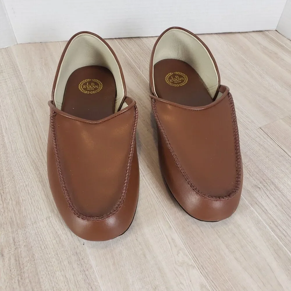 L.B. Evans Chicopee Men’s Slippers 9EE Brown Leather Slip On Moc Toe 2198